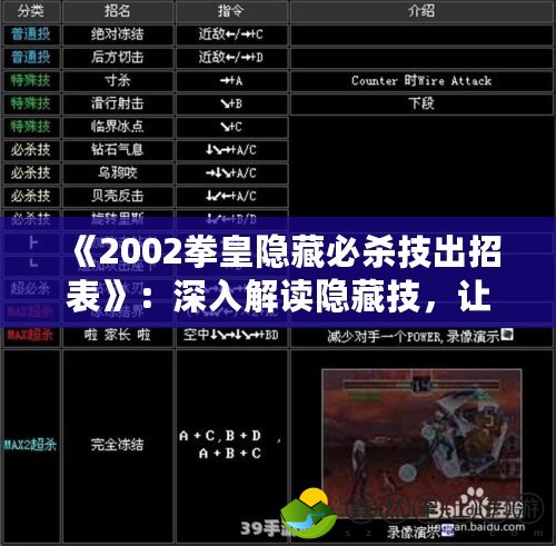 《2002拳皇隱藏必殺技出招表》：深入解讀隱藏技，讓你成為街機之王！