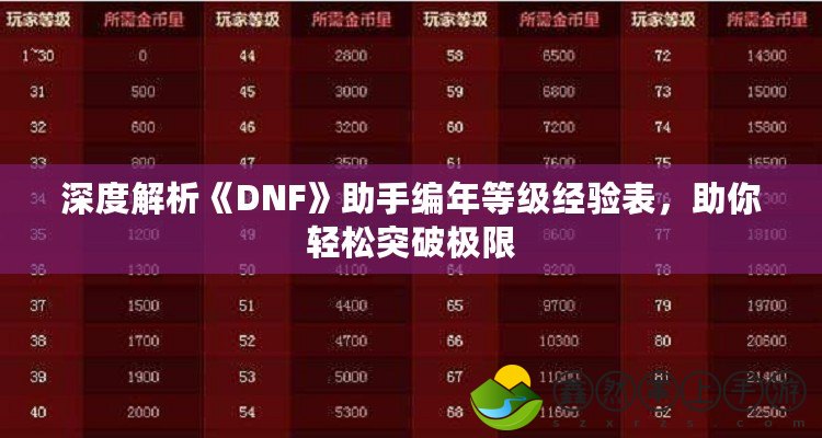 深度解析《DNF》助手編年等級(jí)經(jīng)驗(yàn)表，助你輕松突破極限