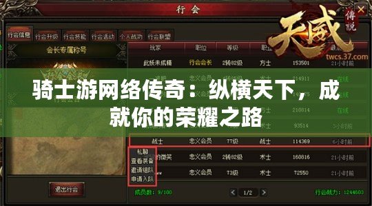 騎士游網(wǎng)絡(luò)傳奇：縱橫天下，成就你的榮耀之路