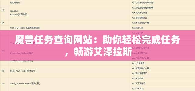 魔獸任務(wù)查詢網(wǎng)站：助你輕松完成任務(wù)，暢游艾澤拉斯
