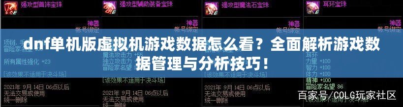 dnf單機(jī)版虛擬機(jī)游戲數(shù)據(jù)怎么看？全面解析游戲數(shù)據(jù)管理與分析技巧！