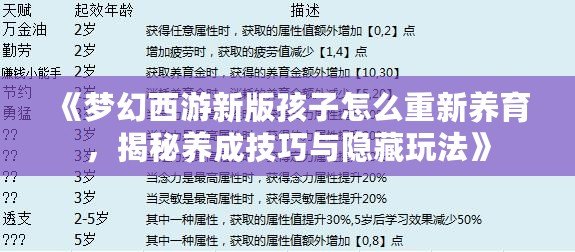 《夢幻西游新版孩子怎么重新養(yǎng)育，揭秘養(yǎng)成技巧與隱藏玩法》