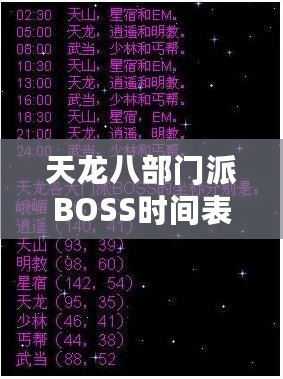 天龍八部門派BOSS時間表最新：開啟你的熱血之旅，挑戰(zhàn)強(qiáng)敵！