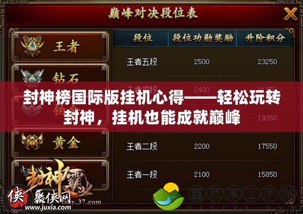 封神榜國際版掛機心得——輕松玩轉(zhuǎn)封神，掛機也能成就巔峰