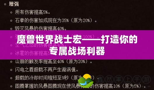 魔獸世界戰(zhàn)士宏——打造你的專屬戰(zhàn)場利器