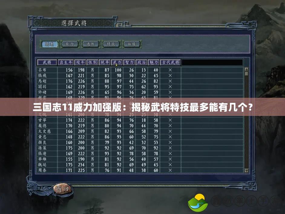 三國(guó)志11威力加強(qiáng)版：揭秘武將特技最多能有幾個(gè)？