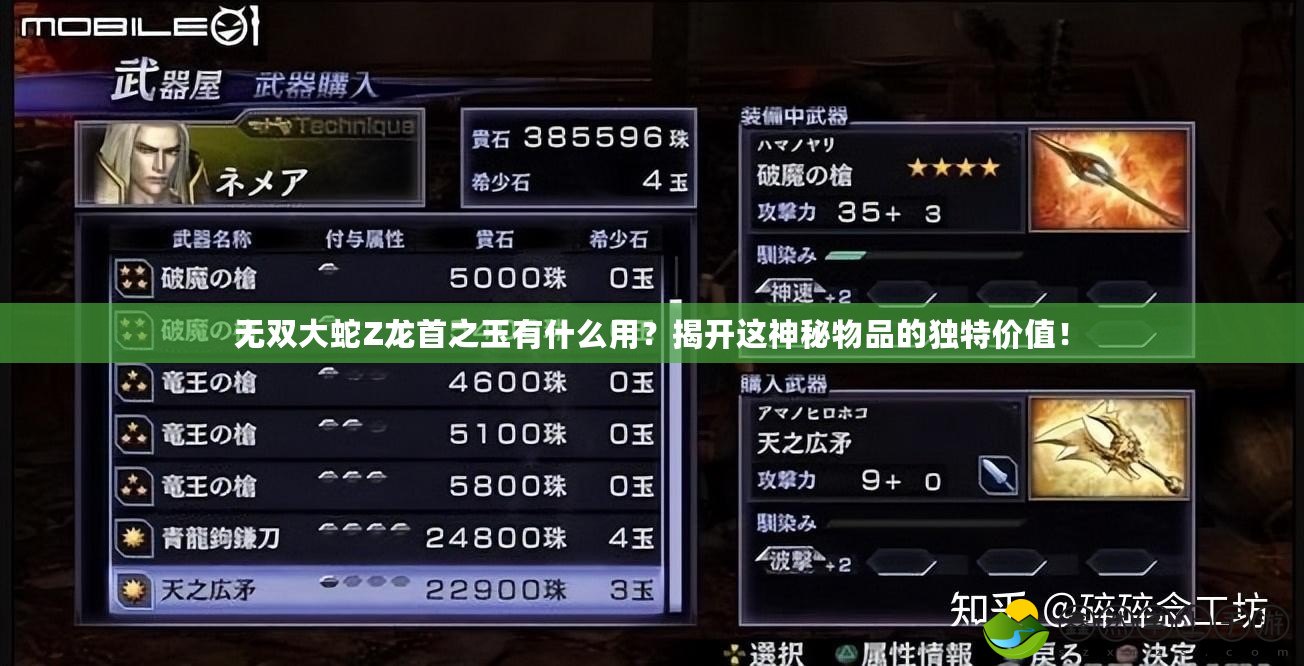 無雙大蛇Z龍首之玉有什么用？揭開這神秘物品的獨特價值！